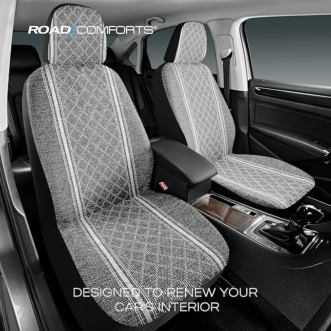 Road Comforts Baja Blanket Seat Covers Gray Diamond Bucket Seat Covers Low Back - Jacquard Fabric, Airbag Compatible, Universal Fit for Cars, Trucks, SUVs, and Vans