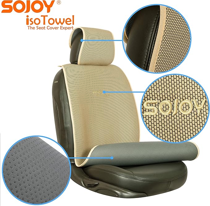 Sojoy IsoTowel Car Seat Cover, Microfiber Seat Protector with Quick-Dry Non-Slip Base,Car seat Protector for All Workouts, All-Weather Honeycomb Cloth (Tan)