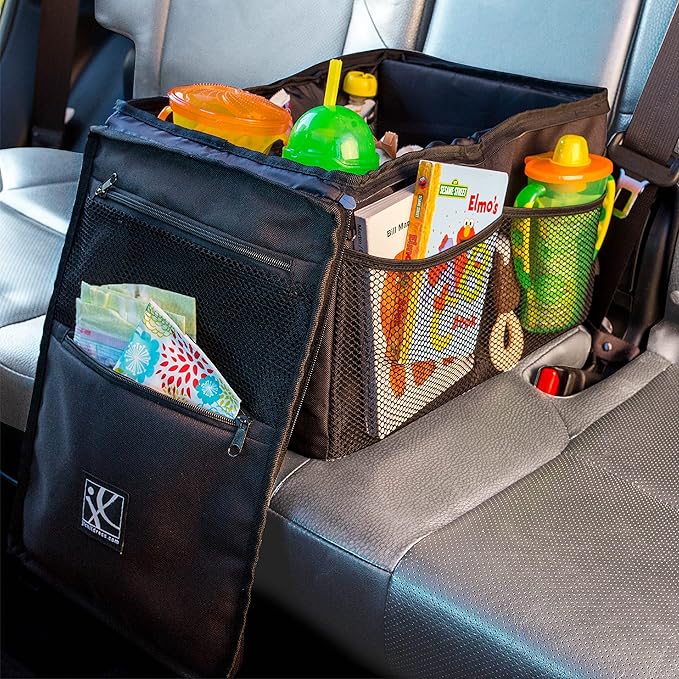 J.L. Childress Backseat Butler Car Seat Organizer for Kids - Essential Car Ride Accessories for Travel & Road Trips, Storage Organization for Front, Back, & Passenger Seats, 10 Pockets - Black