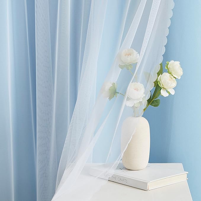 Bujasso Sky Blue 80% Blackout Curtains with Sheer Overlay Mix and Match Double Layer Thermal Insulated Window Panels 95 inch for Living Room Bedroom Blue Drapes with Tiebacks Grommet Top 37" Wx95 Lx2
