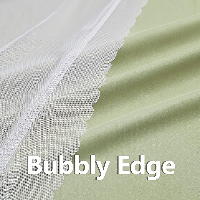 Bujasso Sage Green 90% Blackout Curtains with Sheer Overlay Mix and Match Double Layer Thermal Insulated Window Panels 63 inch Living Room Bedroom Green Drapes with Tiebacks Grommet Top 37" Wx63 Lx2