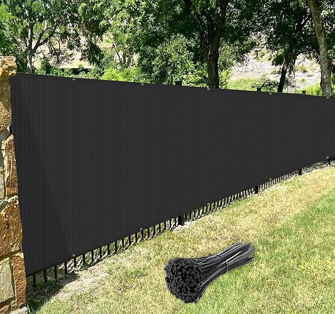 Windscreen4less Privacy Fence Screen Heavy Duty Windscreen Fencing Mesh Fabric Shade Net Cover with Brass Grommtes for Outdoor Wall Garden Yard Pool Deck, 8'x28' Black