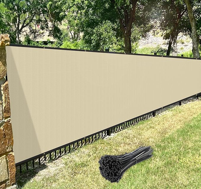 Windscreen4less Privacy Fence Screen Heavy Duty Windscreen Fencing Mesh Fabric Shade Net Cover with Brass Grommtes for Outdoor Wall Garden Yard Pool Deck, 8'x216' Beige